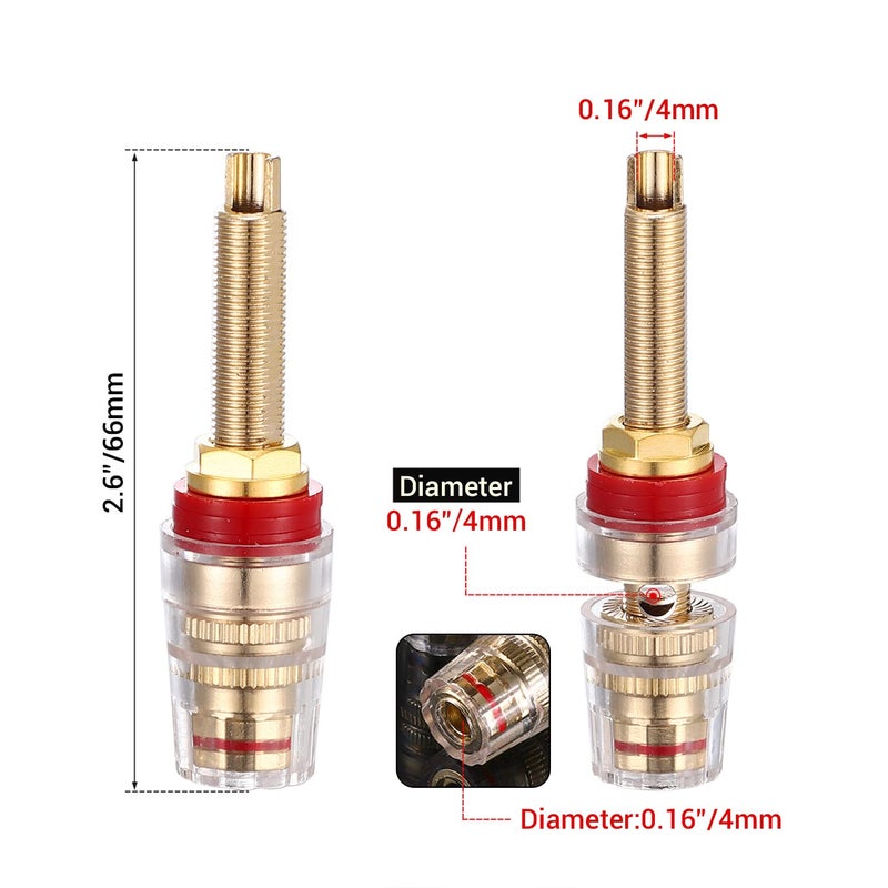 Facmogu 4PCS Black & Red Heavy Duty 5-Way Binding Post Banana Jacks 4mm, 24K Gold Plated Sold Brass Insulated Binding Post Banana Plugs, Speaker Amplifier Bindling Post Terminals - Long - Image 2